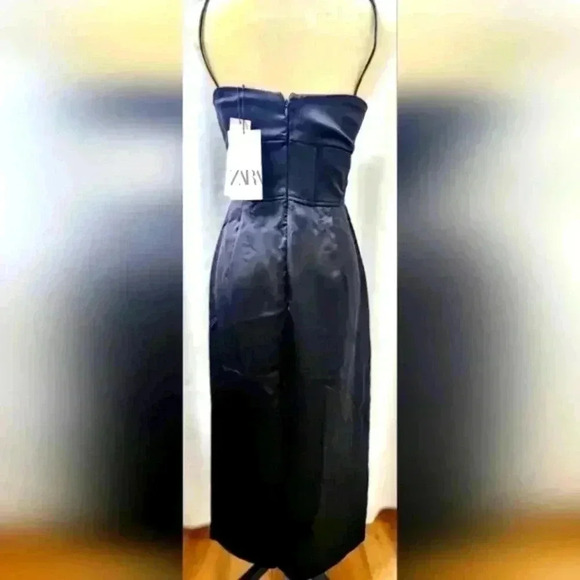 NWT Zara Black Satin Effect Cowl Neck Midi Slip Dress, Size S - Picture 4 of 10